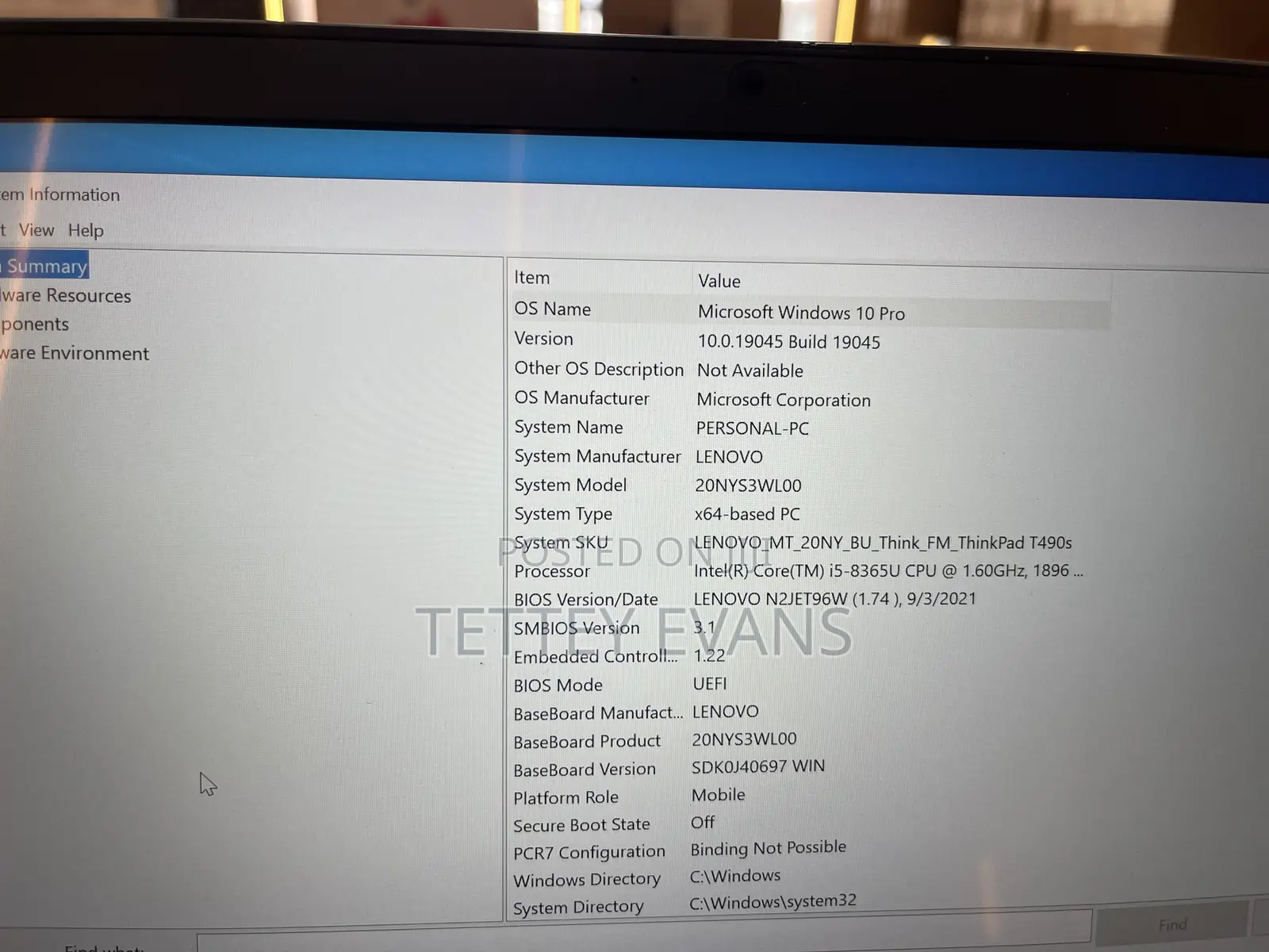 Laptop Lenovo Thinkpad T490s 8GB Intel Core I5 SSD 256GB