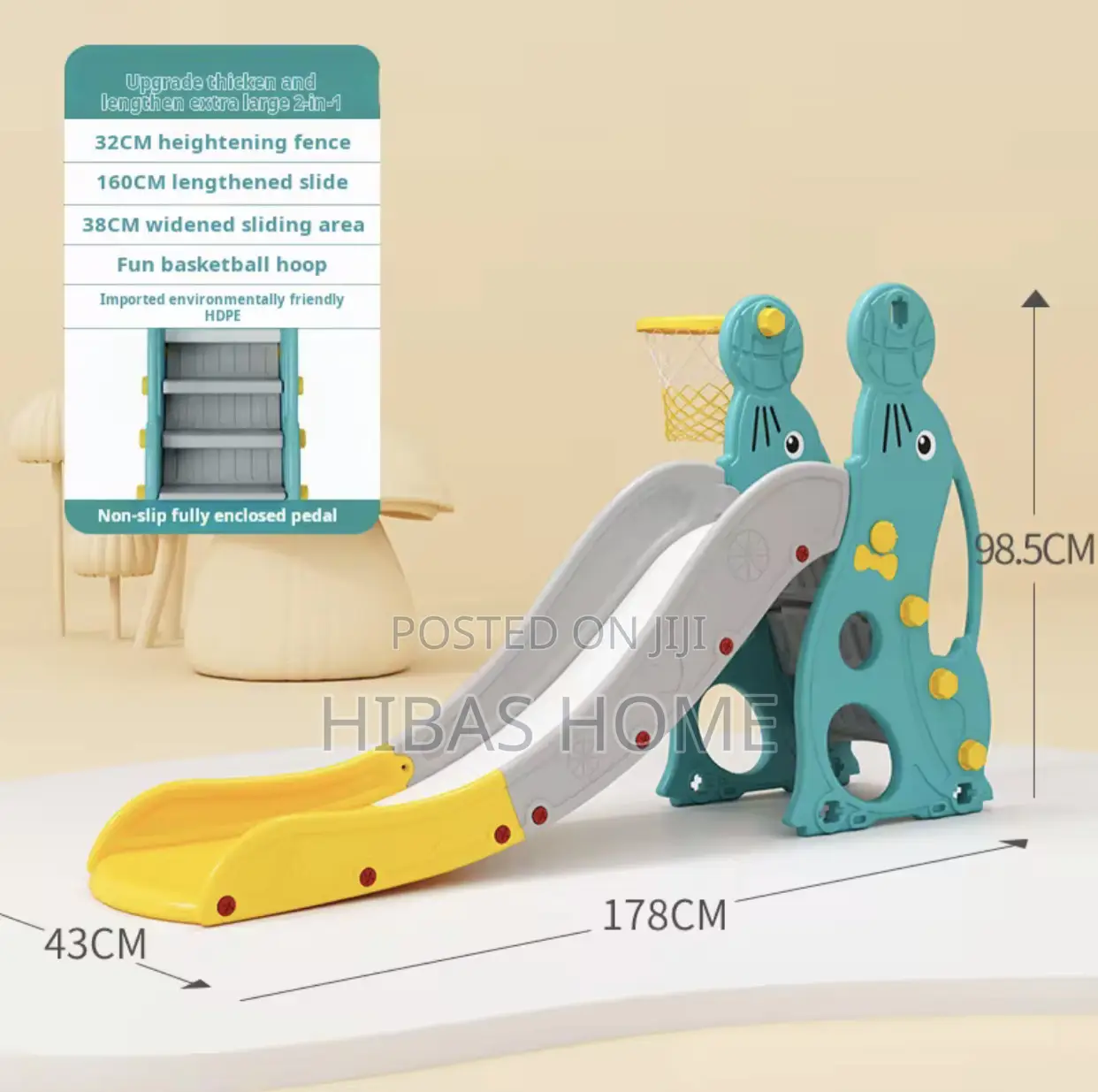Kids Plastic Slide Green,Grey Yellow 191*45*87cm