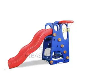 Big Size Blue Red Slide With Basket Ball Hoop 158*84*103