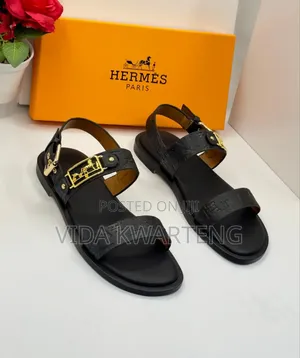 Photo - Executive Hermes Black Leather Sandals