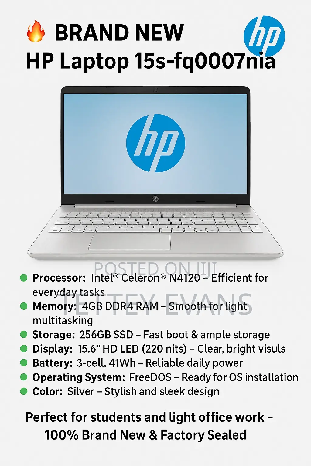 New Laptop HP 15s 4GB Intel Celeron SSD 256GB