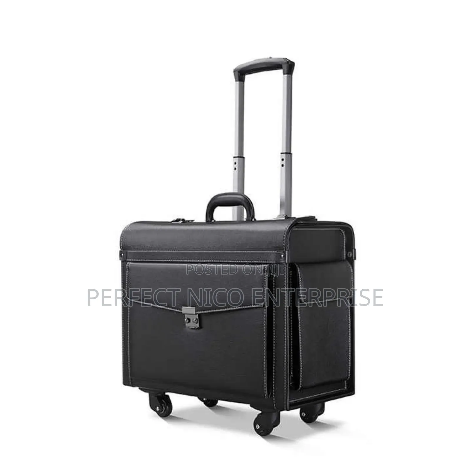 Pilot Leather Business Briefcase – 4-Wheel Trolley Bag