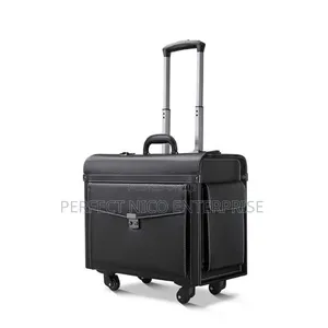 Pilot Leather Business Briefcase – 4-Wheel Trolley Bag