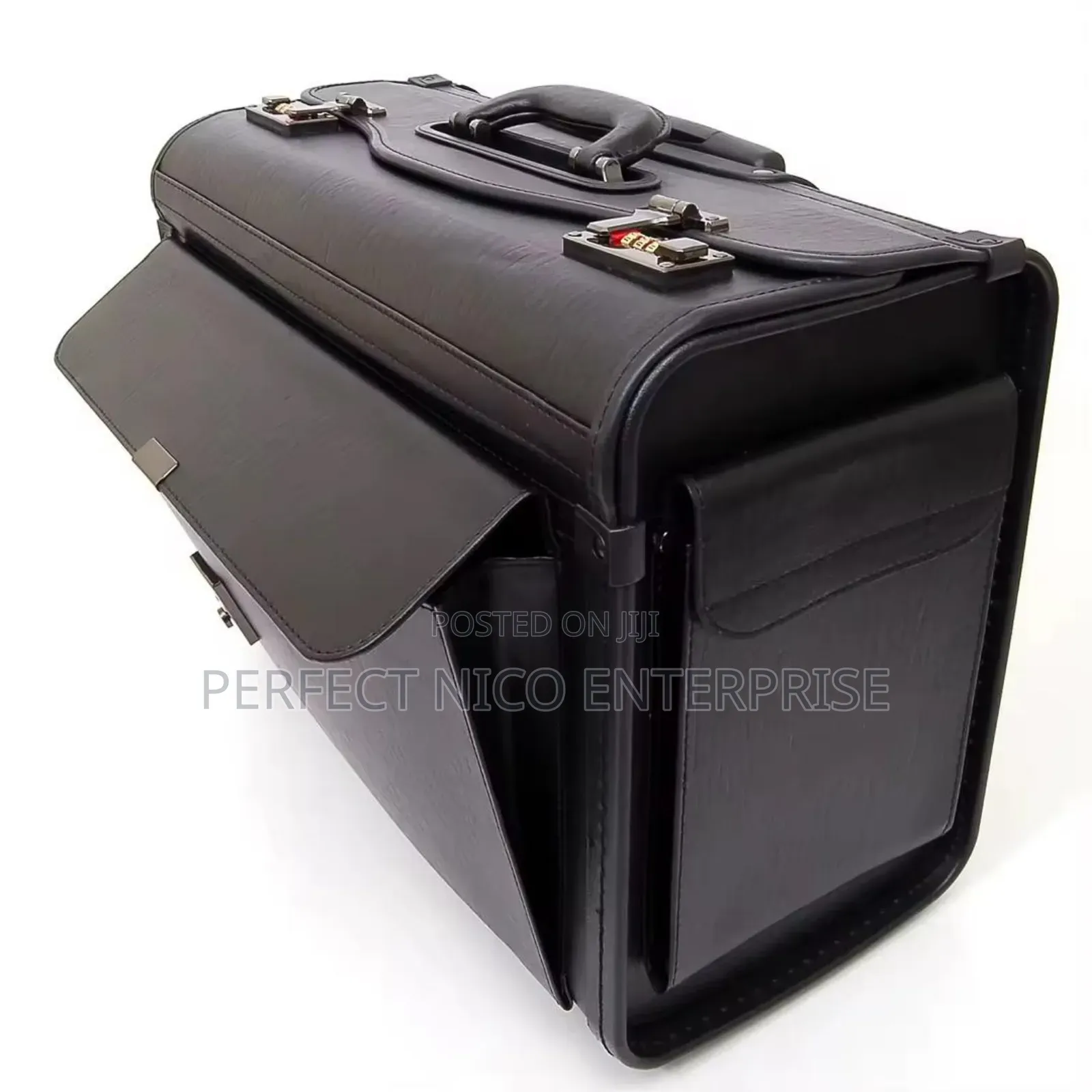 Pilot Leather Business Briefcase – 4-Wheel Trolley Bag