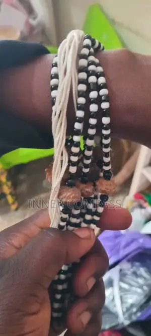 Traditional Black White Bead Obanje Protection Bracelet