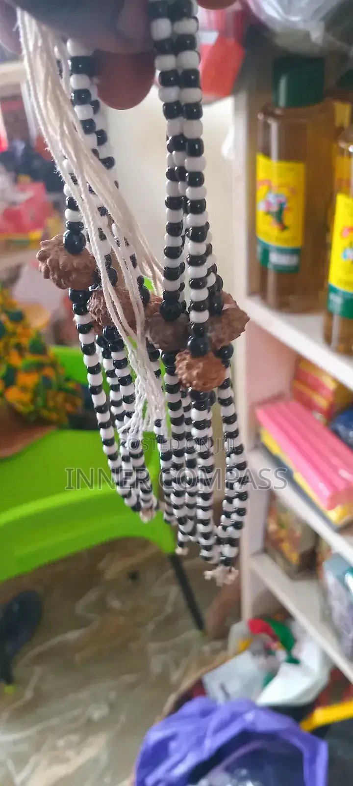 Traditional Black White Bead Obanje Protection Bracelet