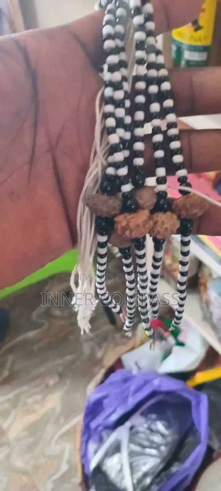 Traditional Black White Bead Obanje Protection Bracelet