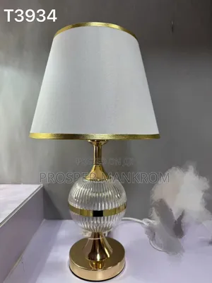 Bed Side Lamps White Cap With Golden Design