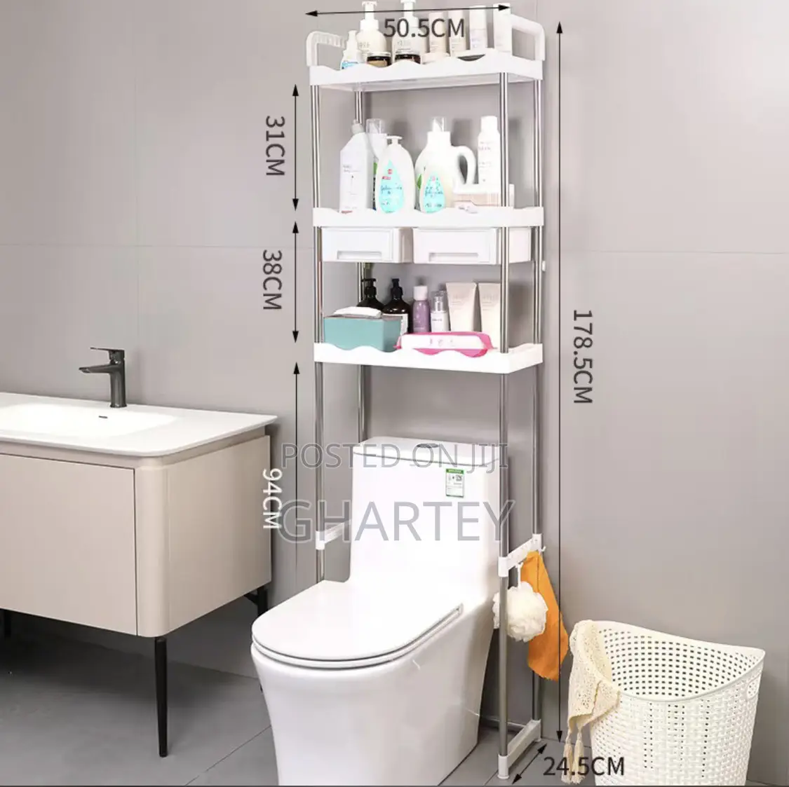 Plastic Metal 3 Layers With Shelves Toilet Rack
