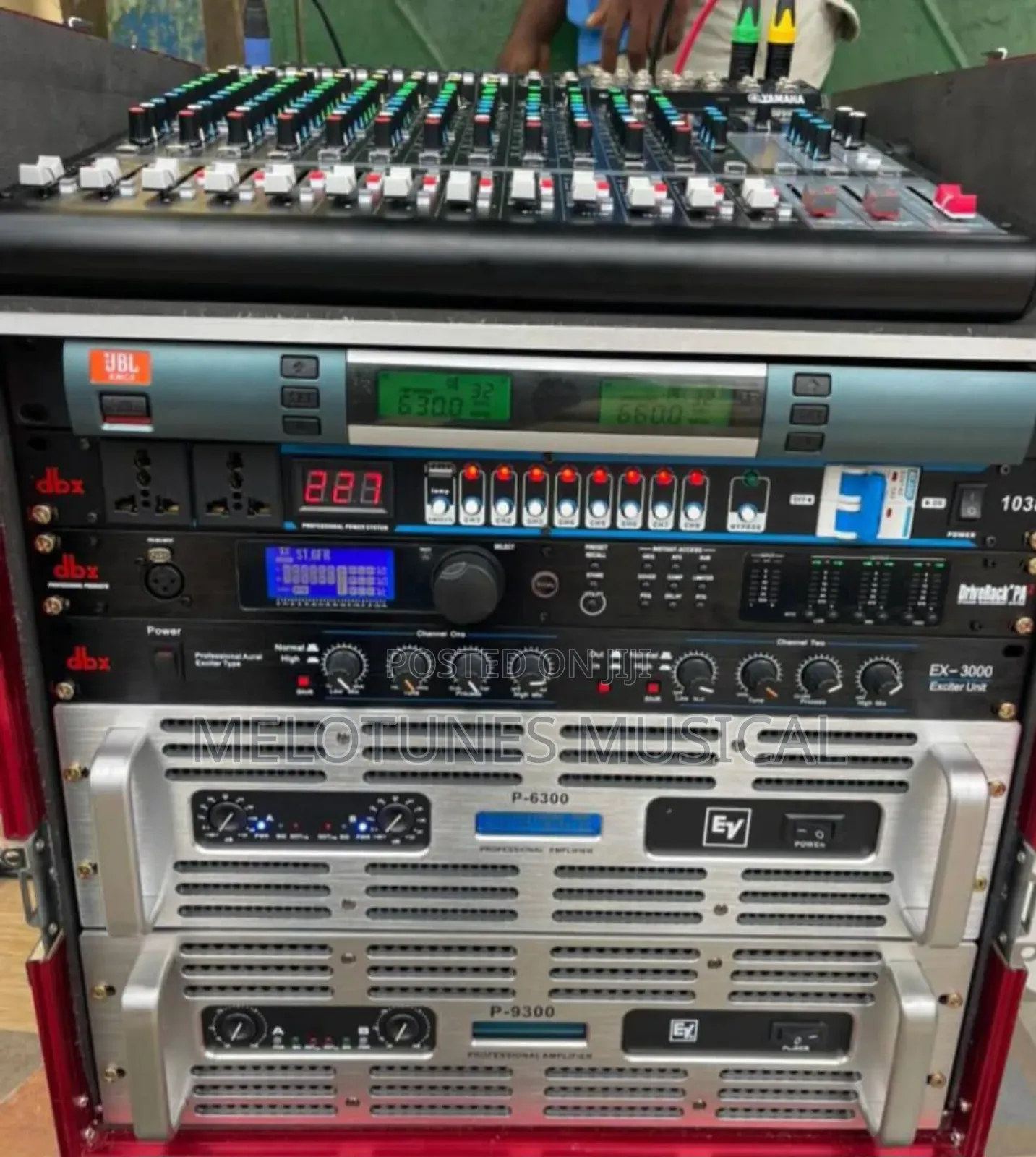 Full Set of Amplifiers in Rack With Mixer Cabling