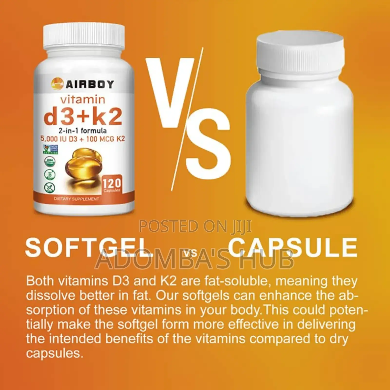 Airboy Vitamin D3+ 5000iu 100mcg for Strong Bones and Heart 60 Caps!