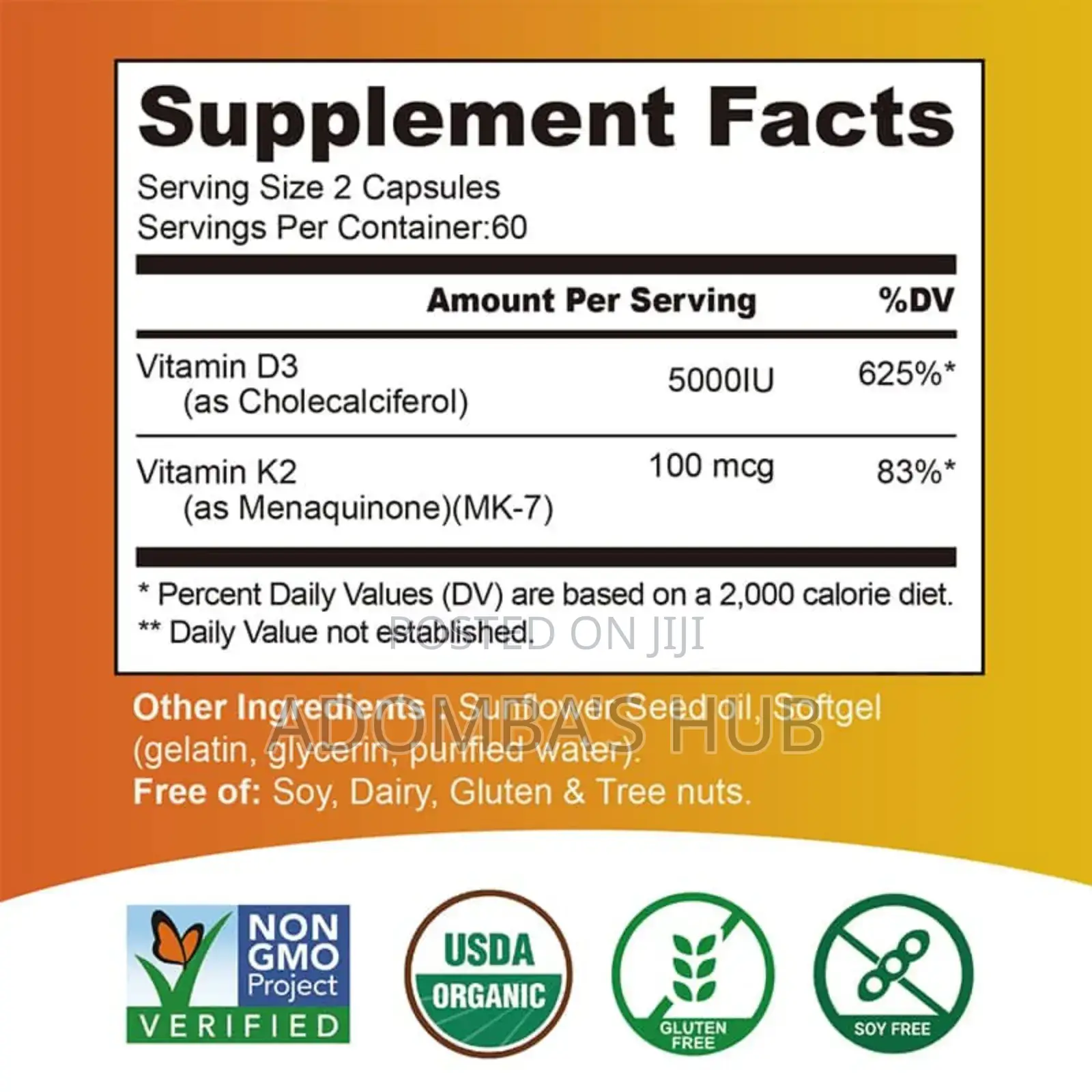 Airboy Vitamin D3+ 5000iu 100mcg for Strong Bones and Heart 60 Caps!