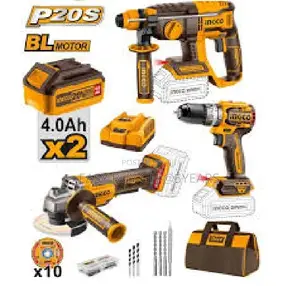 Cordless Rotary Hammer + Impact Drill + Angle Grinder+2bty