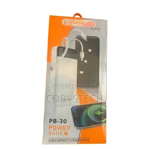 30,000mah Power Bank With Charging Cable - Black