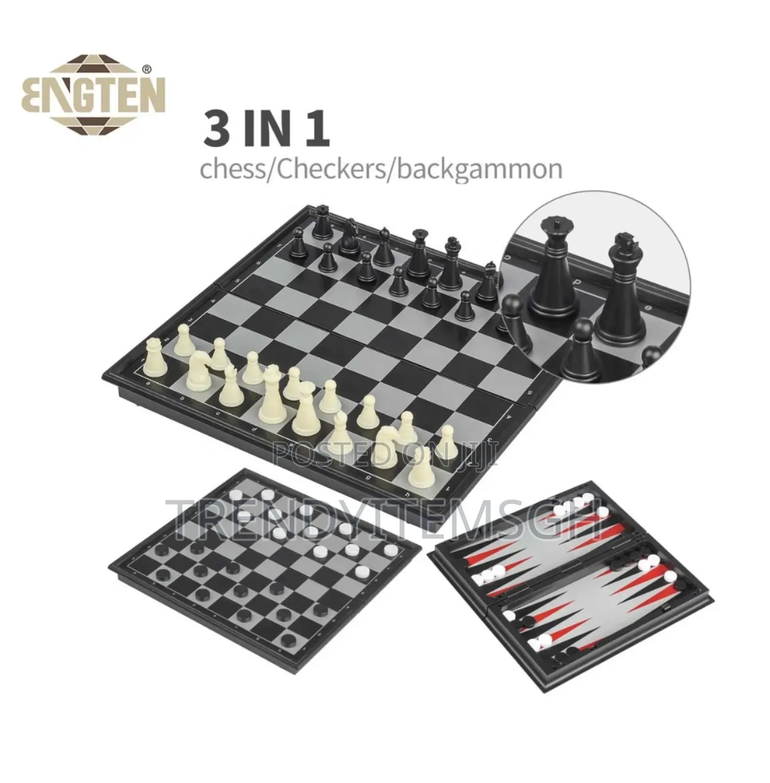 3 in 1 Chess Board Set Checkers Backgammon Game