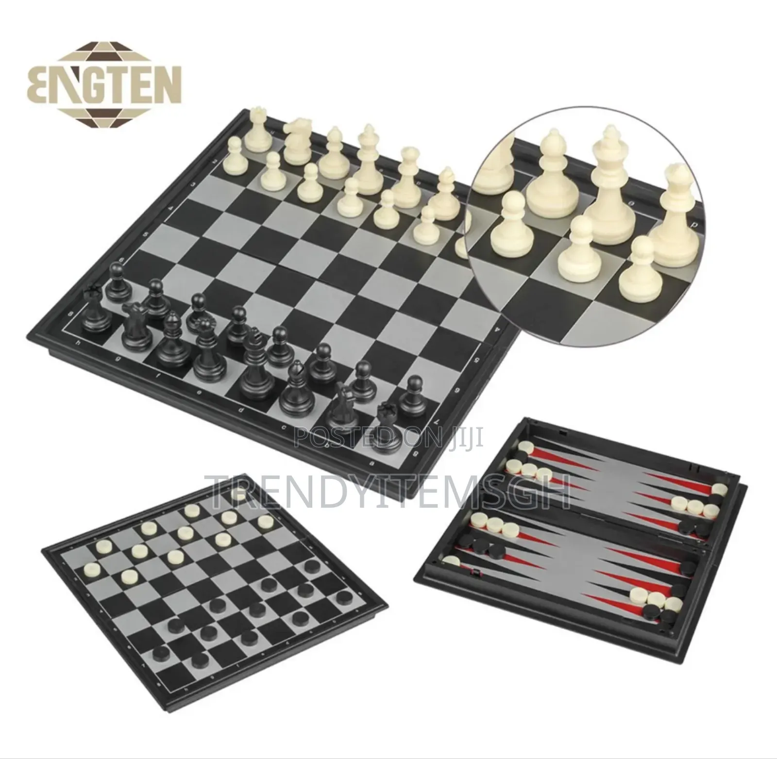 3 in 1 Chess Board Set Checkers Backgammon Game
