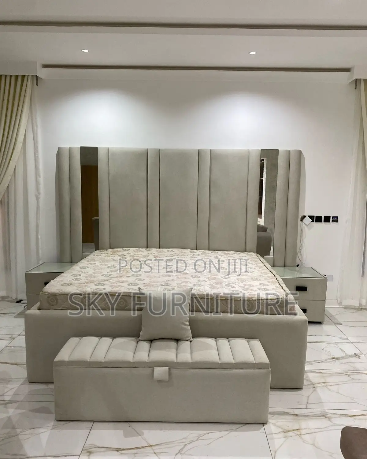 Whispers King-Size Bed Frame With Side Drawers and Ottoman