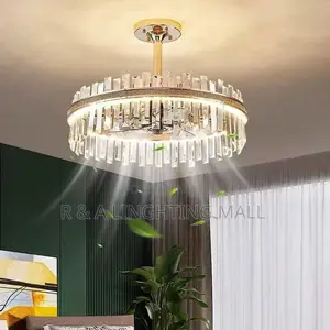 Modern Crystal Ceiling Fan Lights + Remote Control- Gold