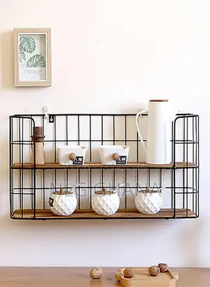 2 Tier Industrial Wooden Floating Storage Wire.