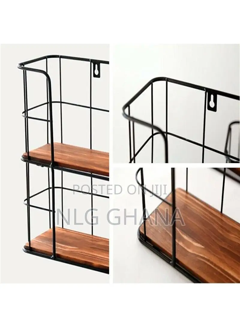 2 Tier Industrial Wooden Floating Storage Wire.
