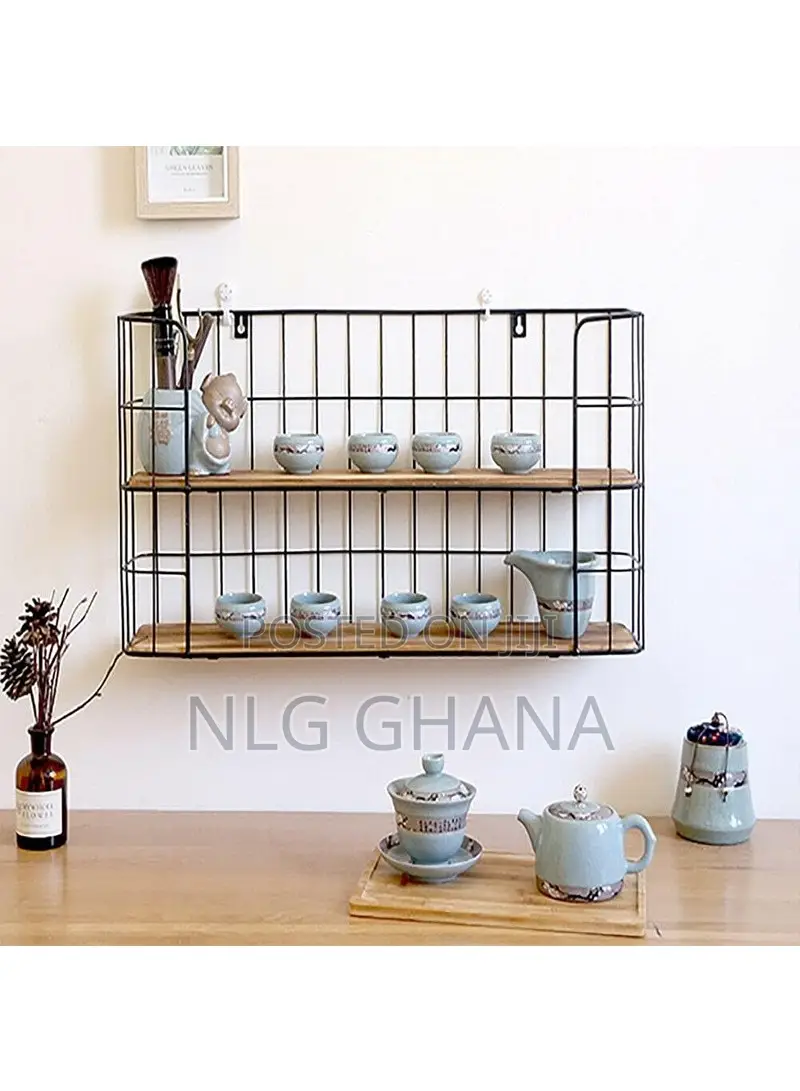 2 Tier Industrial Wooden Floating Storage Wire.
