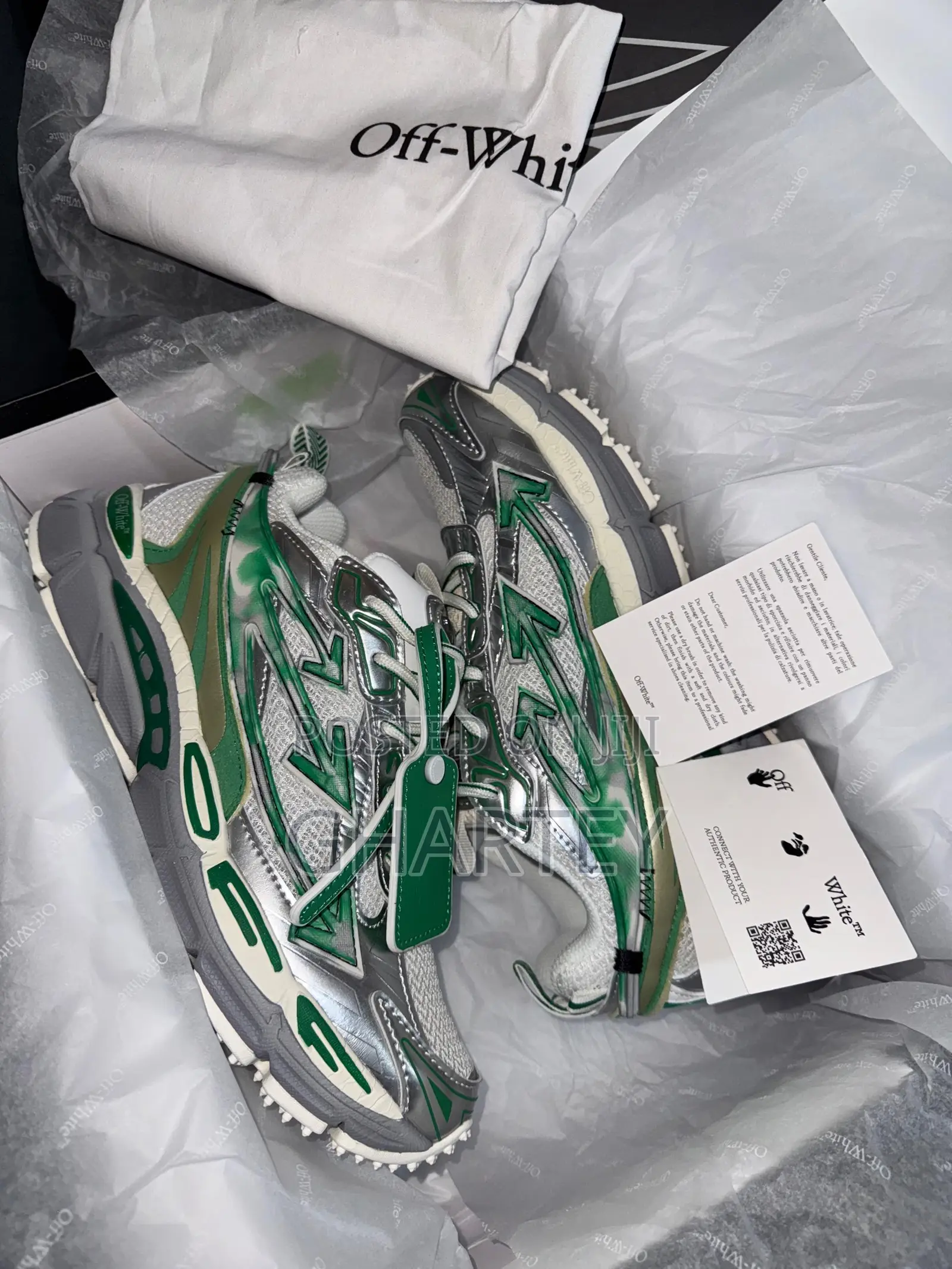 Silver/Green Offwhite Be Right Back Premium Quality Sneakers