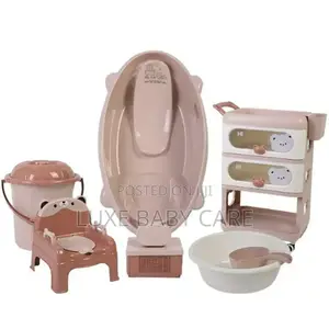 Baby Bath Tub Set With 3-Layer Cart
