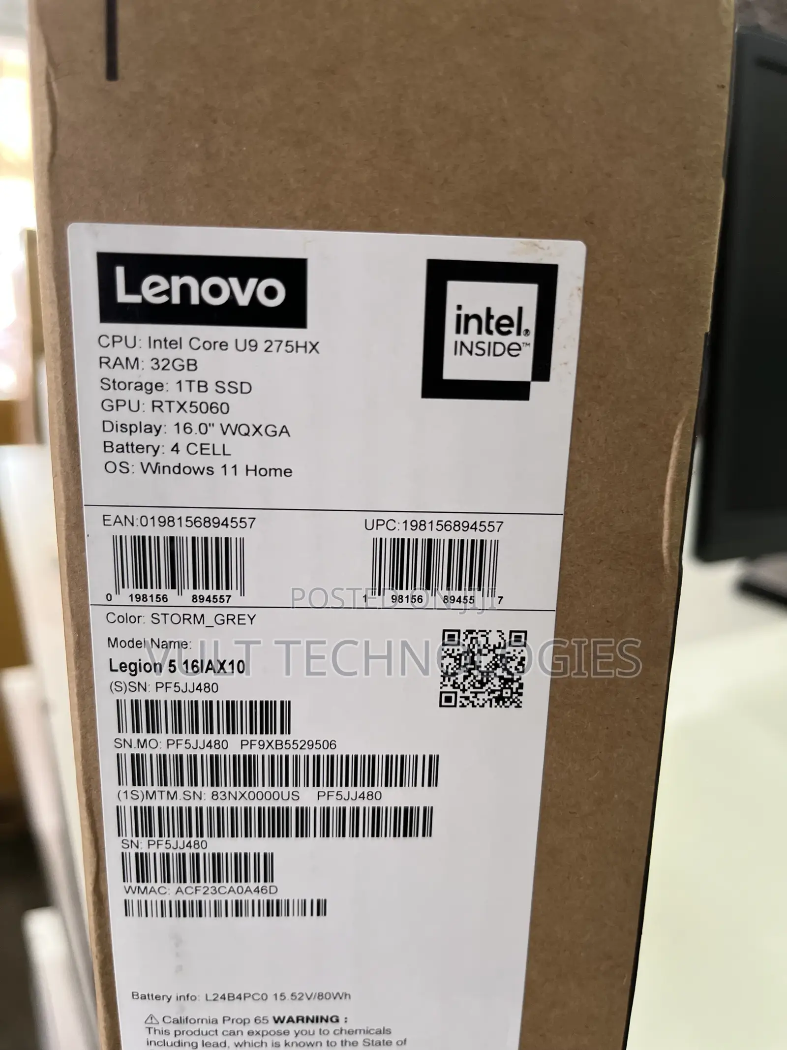 New Laptop Lenovo Legion 5 32GB Intel Core Ultra 9 SSD 1T