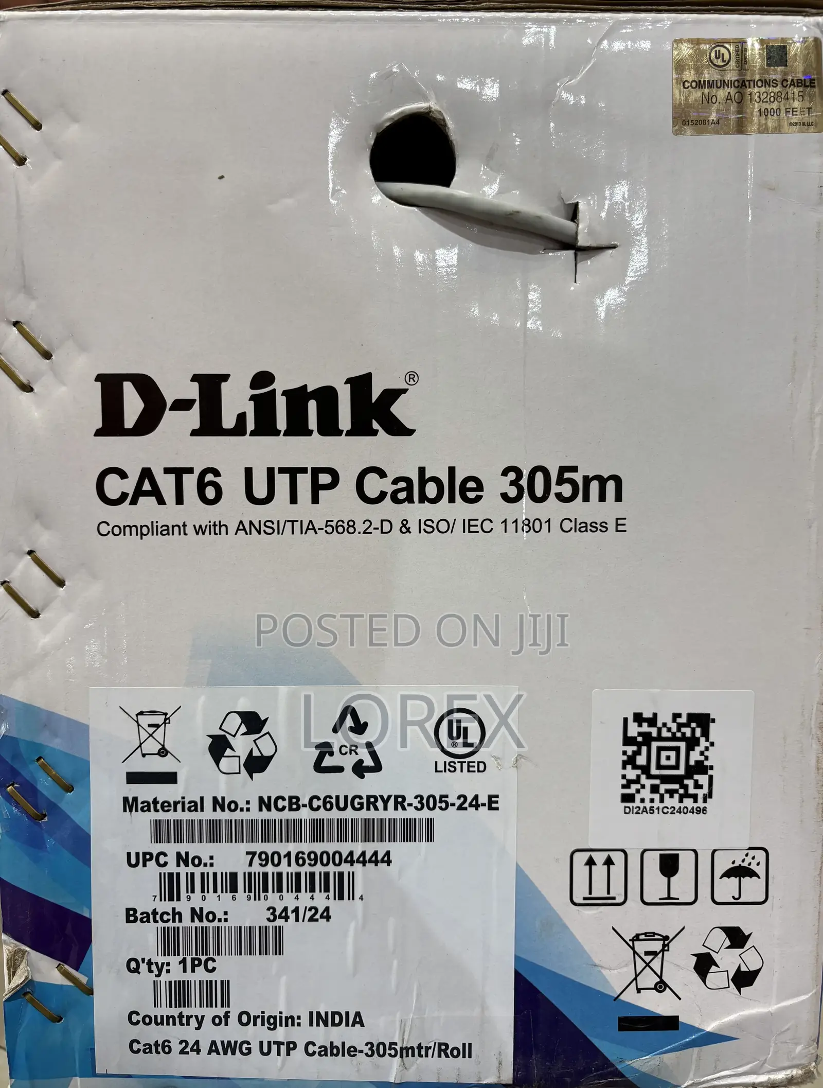 D-Link Cat6 Network Utp24awg Cable Copper NCB-C6ugryr-305-24