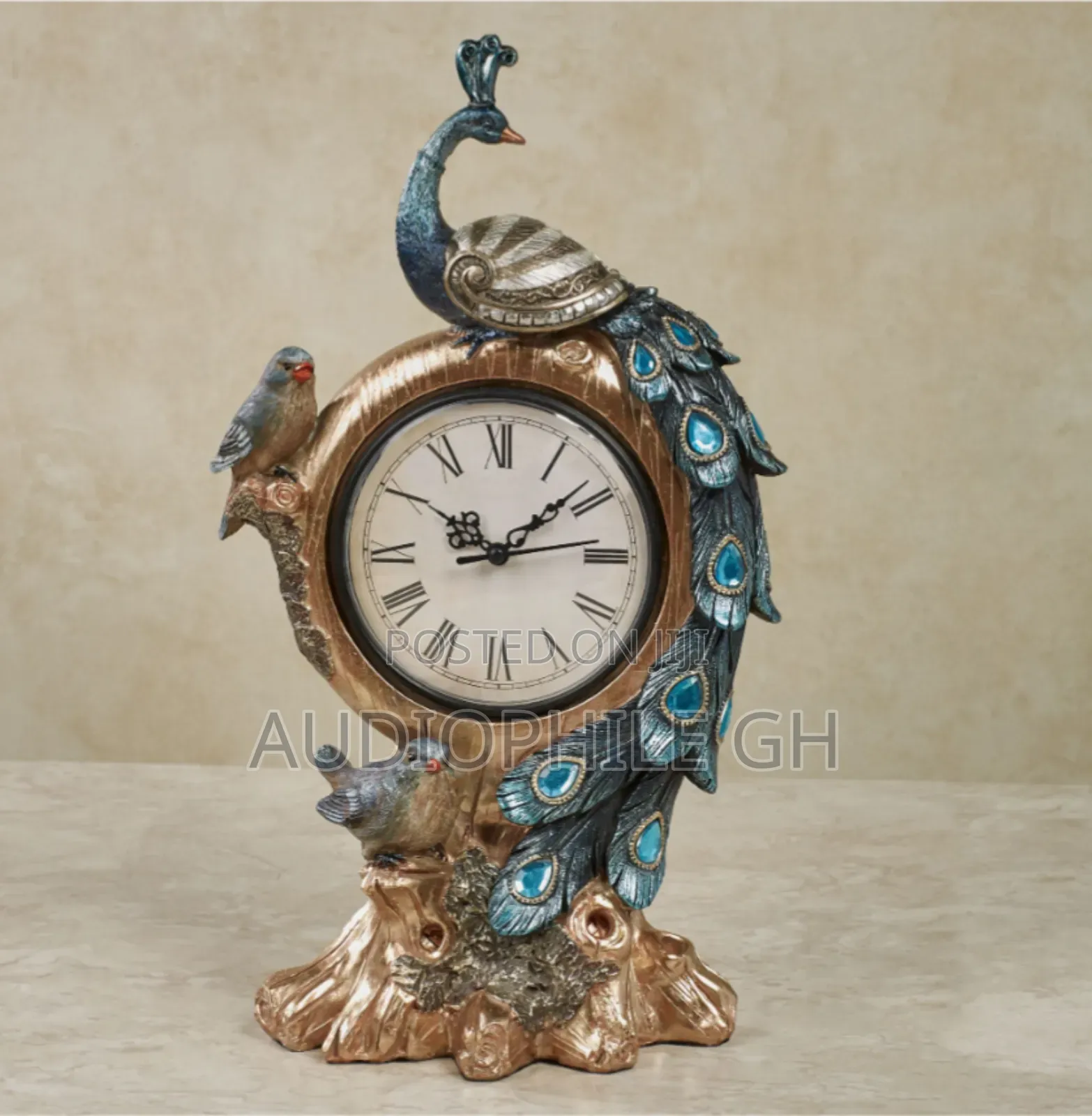 Poised Peacock Accent Clock Blue