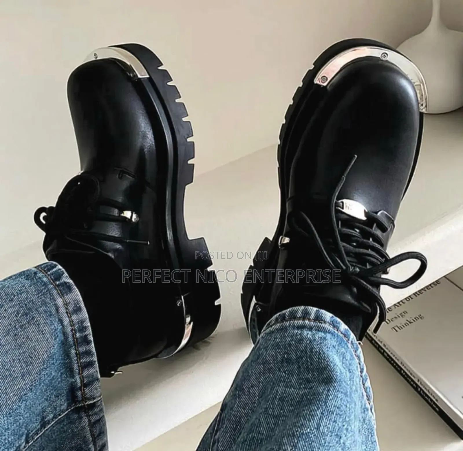 Balenciaga Men’S Black Leather Derby Shoes – Chunky Sole Silver Trim