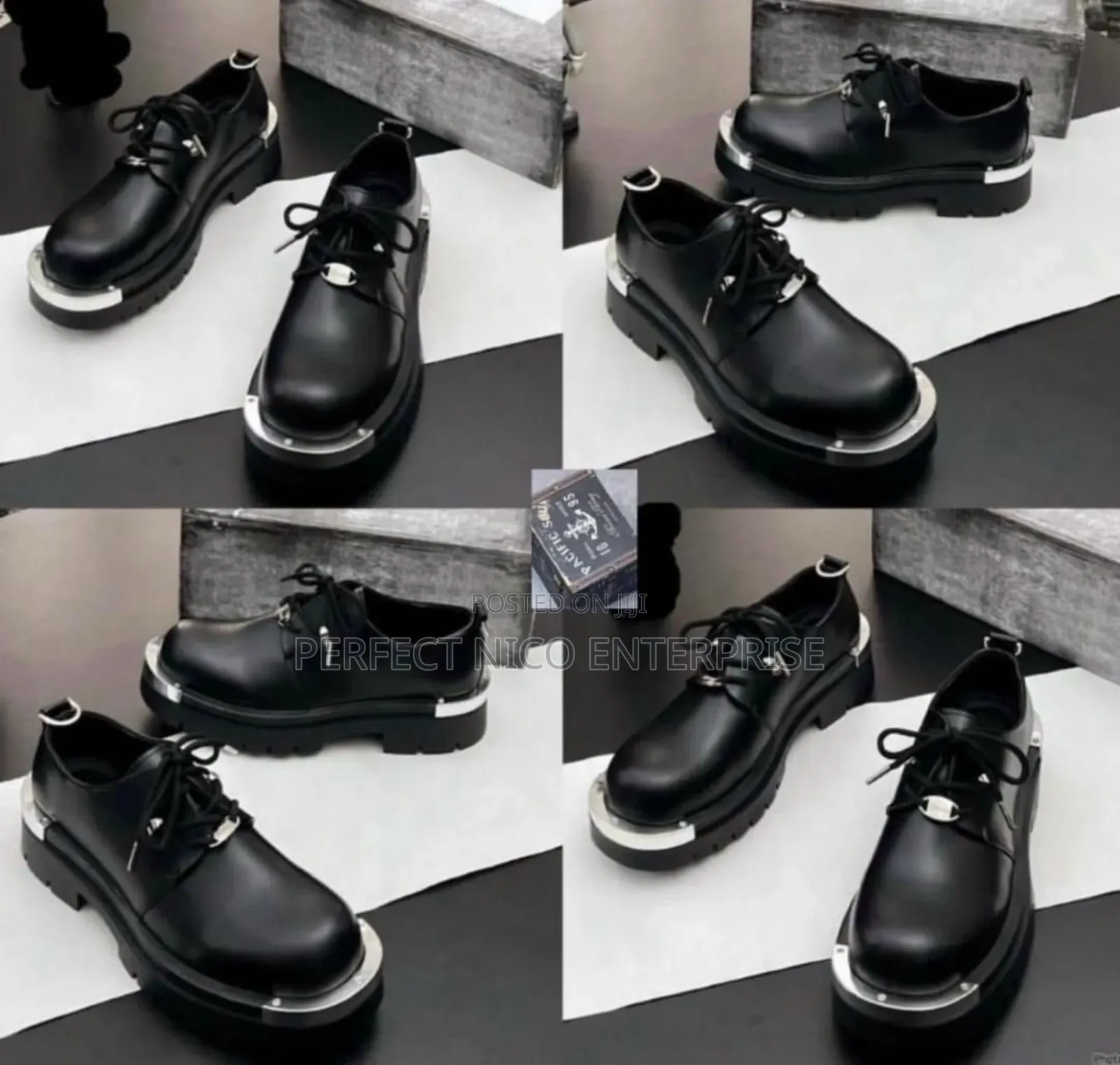 Balenciaga Men’S Black Leather Derby Shoes – Chunky Sole Silver Trim