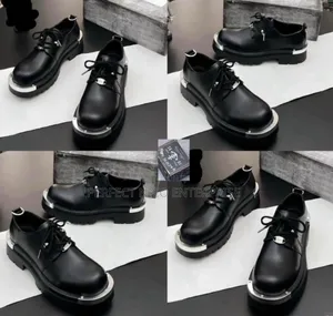 Balenciaga Men’S Black Leather Derby Shoes – Chunky Sole Silver Trim