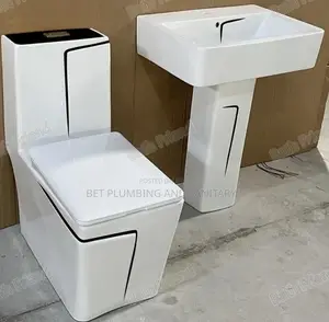 Water Closet(Wc)_with Wash Hand Basin_white and Black Square