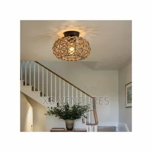 Ceiling Light With Coastal Woven Twine Cage Rattan