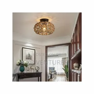 Ceiling Light With Coastal Woven Twine Cage Rattan