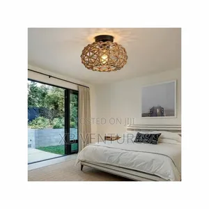 Ceiling Light With Coastal Woven Twine Cage Rattan