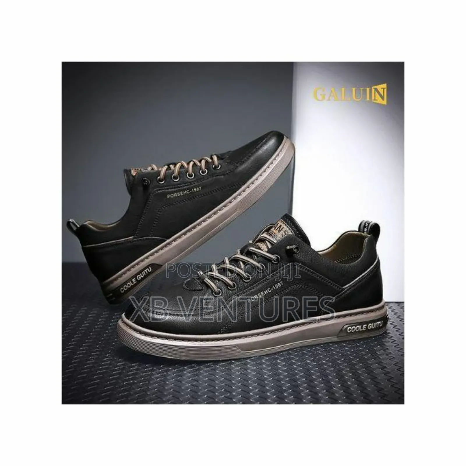Galuin Men's Casual Leather Shoes Small Plate Shoes-Black