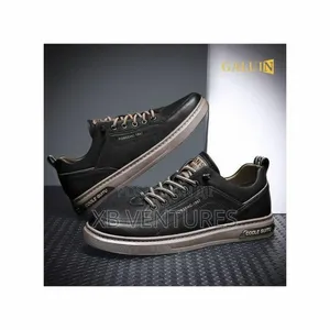 Galuin Men's Casual Leather Shoes Small Plate Shoes-Black