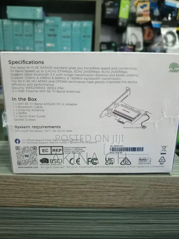 Wavlink Wi-Fi6 Tri-Band Ax5400 Pci-E Wifi Adapter With Bluetooth 2