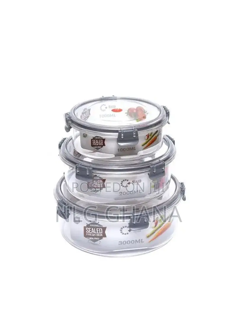 3pcs 1l/2l/3l Fresh Box Round Plastic Containers.