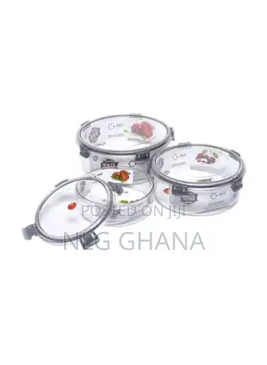 3pcs 1l/2l/3l Fresh Box Round Plastic Containers.