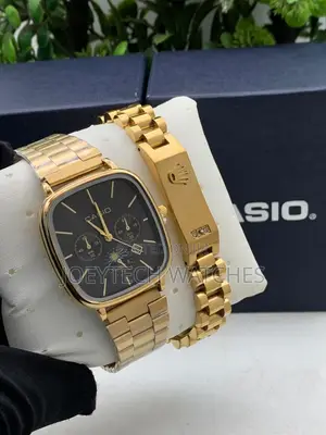 Gold Casio Analog Watch With Rolex Bracelet