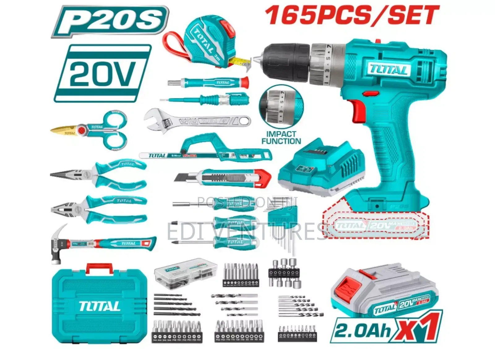 Total 165 PCS Tools Set (Cordless Drill and Tools)