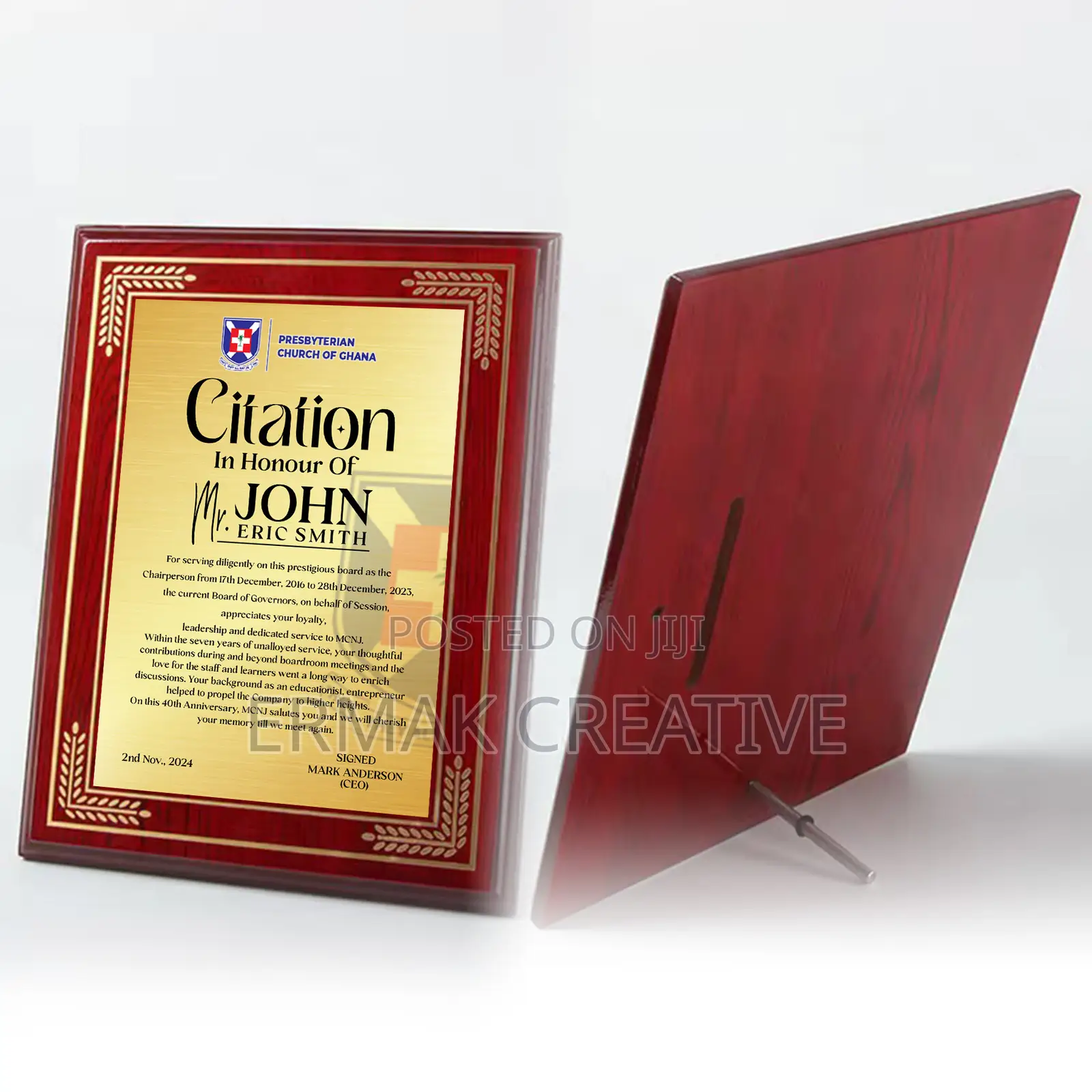 Citation Wooden Plaque A3 No Case