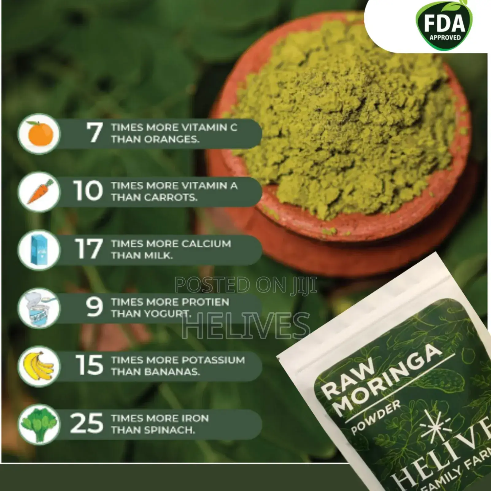 Raw Moringa Powder | Pure Organic | Helives | Fda Approved | 125g
