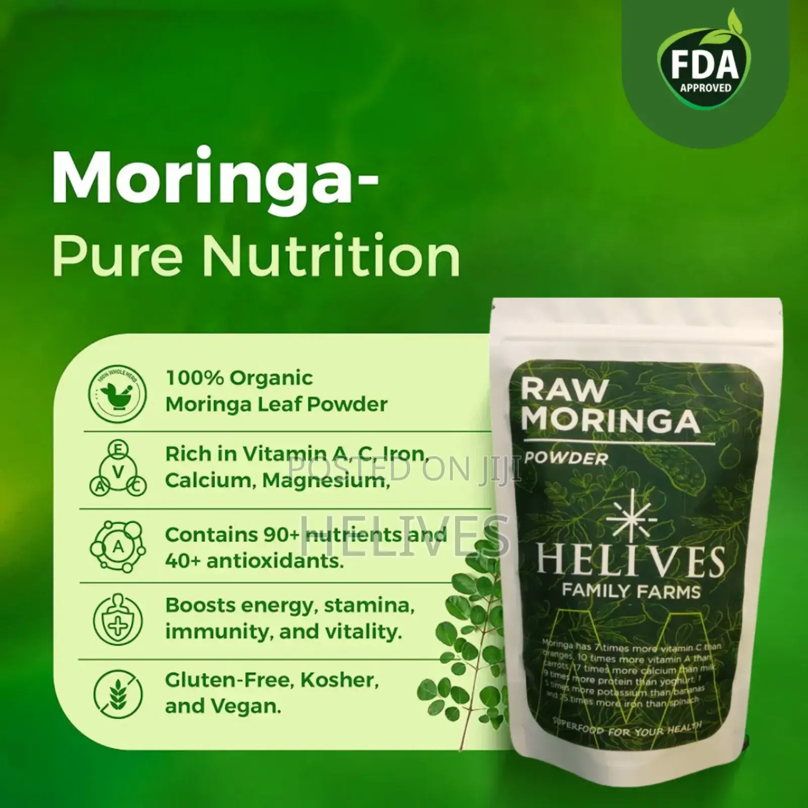 Raw Moringa Powder | Pure Organic | Helives | Fda Approved | 125g