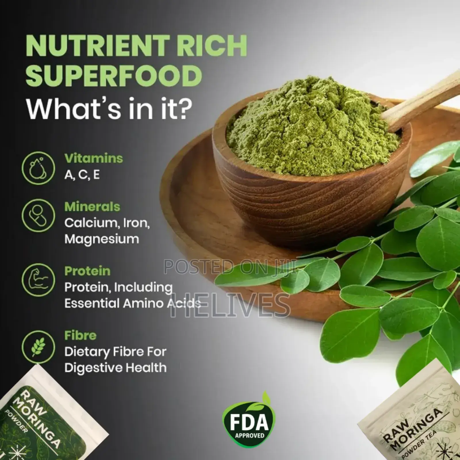 Raw Moringa Powder | Pure Organic | Helives | Fda Approved | 125g