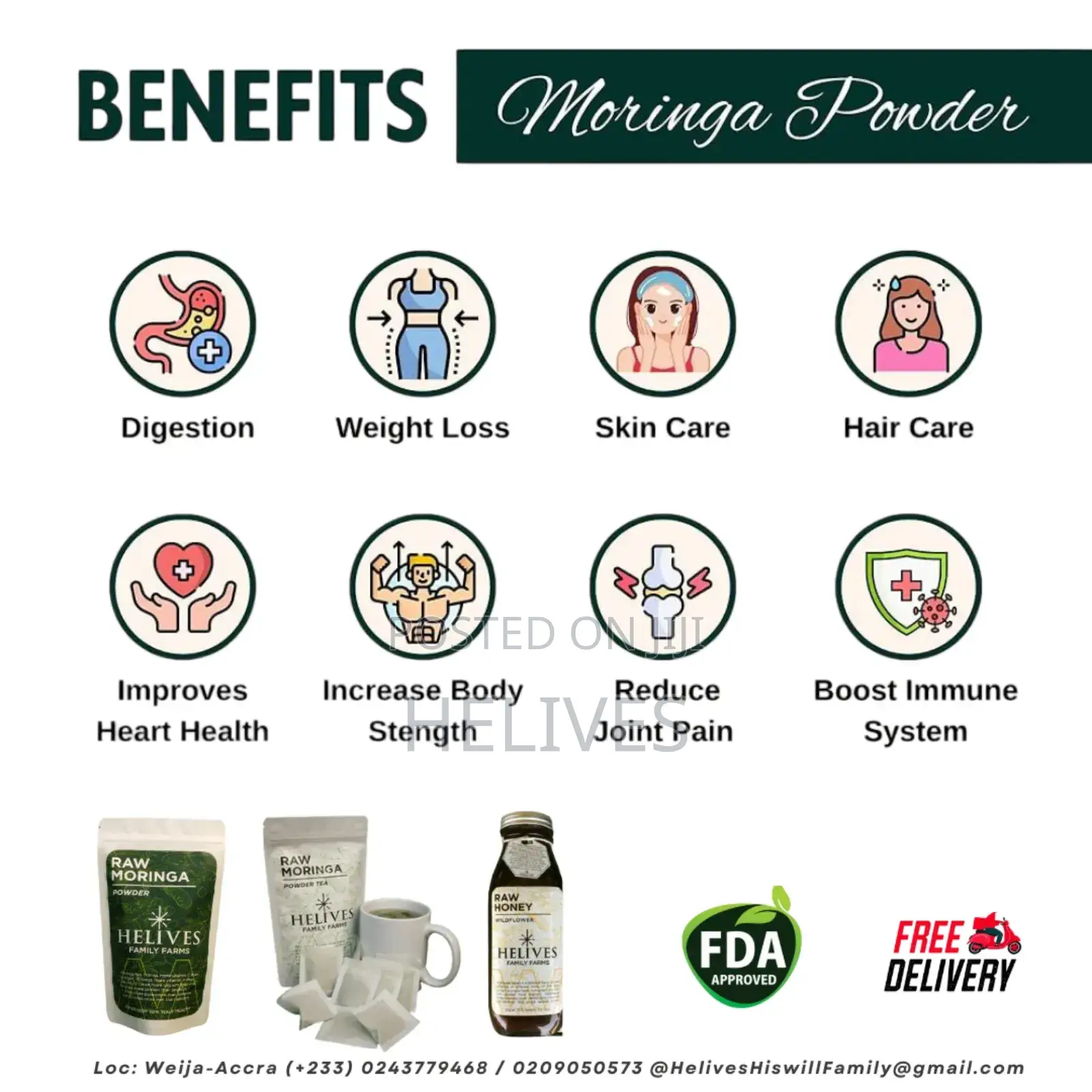 Raw Moringa Powder | Pure Organic | Helives | Fda Approved | 125g