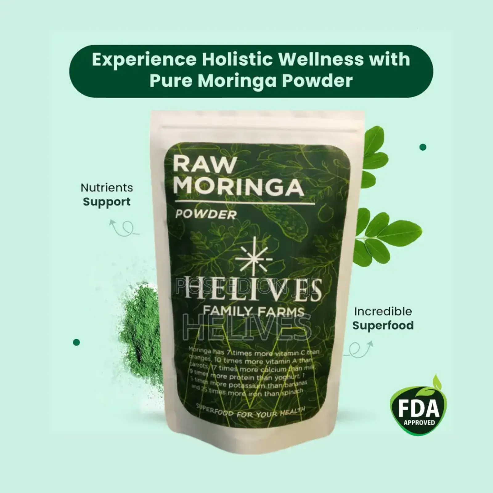 Raw Moringa Powder | Pure Organic | Helives | Fda Approved | 125g